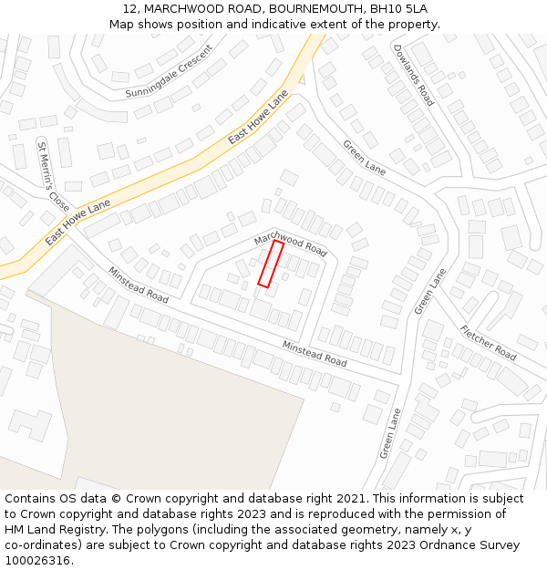12, MARCHWOOD ROAD, BOURNEMOUTH, BH10 5LA: Location map and indicative extent of plot