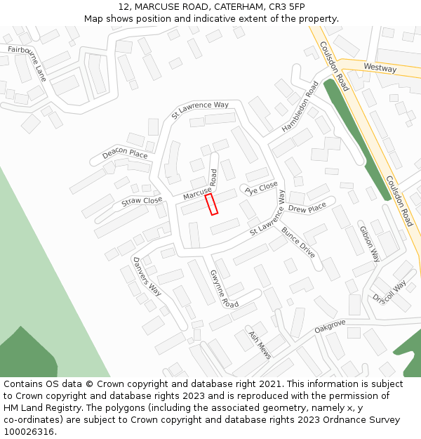 12, MARCUSE ROAD, CATERHAM, CR3 5FP: Location map and indicative extent of plot