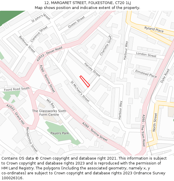 12, MARGARET STREET, FOLKESTONE, CT20 1LJ: Location map and indicative extent of plot