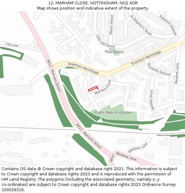 12, MARHAM CLOSE, NOTTINGHAM, NG2 4GR: Location map and indicative extent of plot