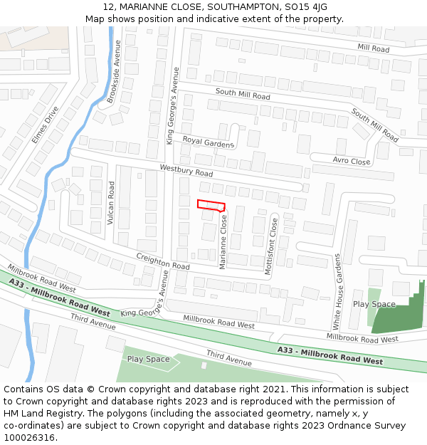 12, MARIANNE CLOSE, SOUTHAMPTON, SO15 4JG: Location map and indicative extent of plot