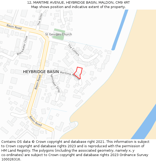 12, MARITIME AVENUE, HEYBRIDGE BASIN, MALDON, CM9 4RT: Location map and indicative extent of plot