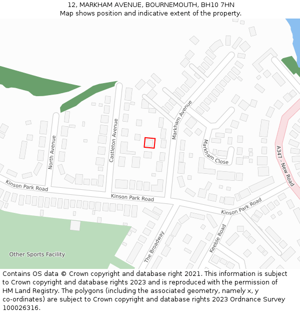 12, MARKHAM AVENUE, BOURNEMOUTH, BH10 7HN: Location map and indicative extent of plot