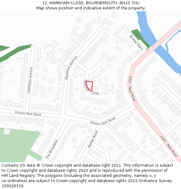 12, MARKHAM CLOSE, BOURNEMOUTH, BH10 7HU: Location map and indicative extent of plot