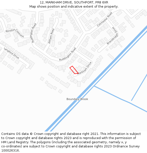 12, MARKHAM DRIVE, SOUTHPORT, PR8 6XR: Location map and indicative extent of plot