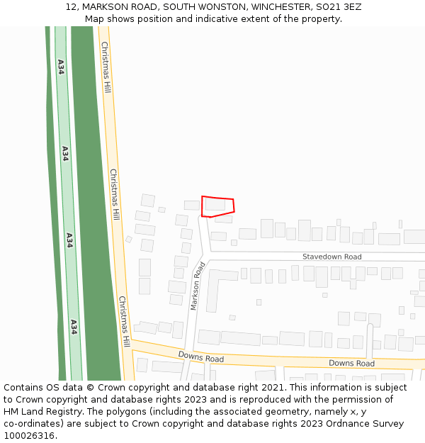 12, MARKSON ROAD, SOUTH WONSTON, WINCHESTER, SO21 3EZ: Location map and indicative extent of plot