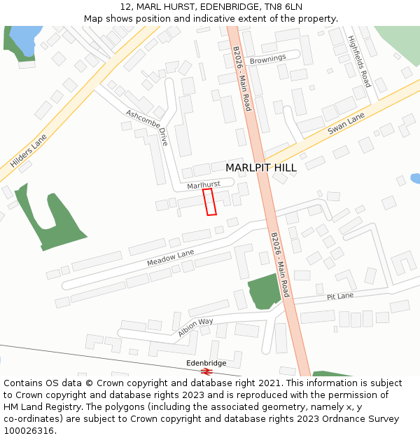 12, MARL HURST, EDENBRIDGE, TN8 6LN: Location map and indicative extent of plot