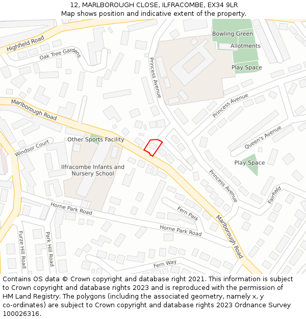 12, MARLBOROUGH CLOSE, ILFRACOMBE, EX34 9LR: Location map and indicative extent of plot
