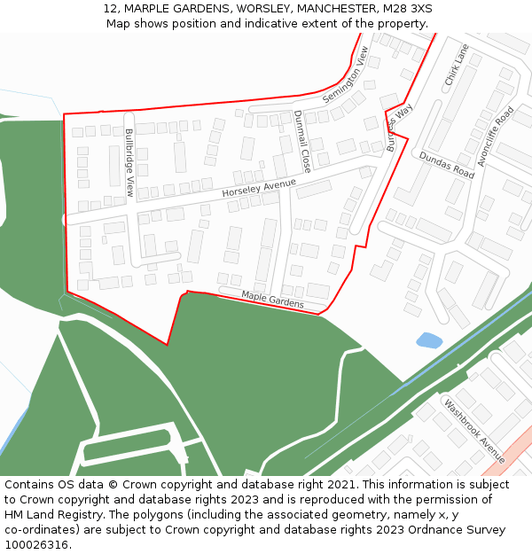 12, MARPLE GARDENS, WORSLEY, MANCHESTER, M28 3XS: Location map and indicative extent of plot