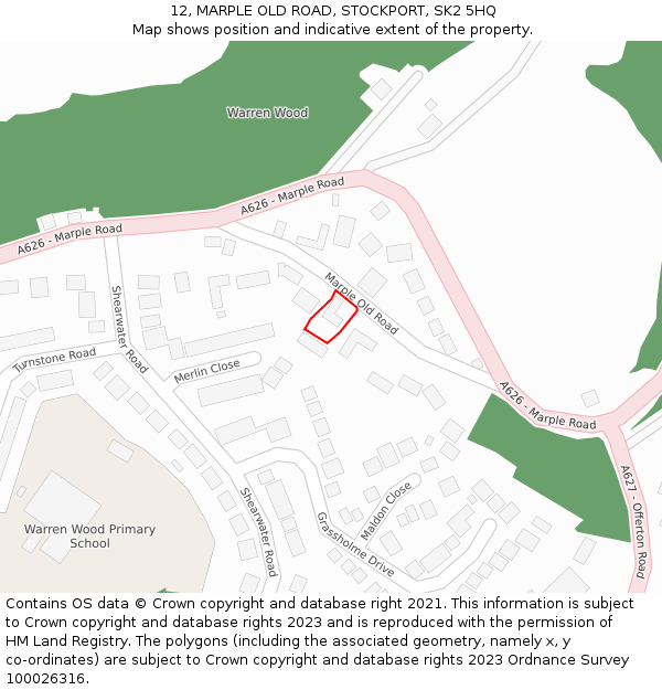 12, MARPLE OLD ROAD, STOCKPORT, SK2 5HQ: Location map and indicative extent of plot