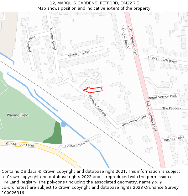 12, MARQUIS GARDENS, RETFORD, DN22 7JB: Location map and indicative extent of plot