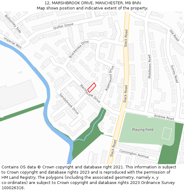 12, MARSHBROOK DRIVE, MANCHESTER, M9 8NN: Location map and indicative extent of plot