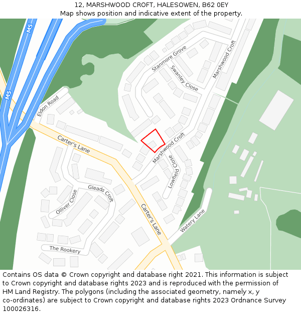 12, MARSHWOOD CROFT, HALESOWEN, B62 0EY: Location map and indicative extent of plot