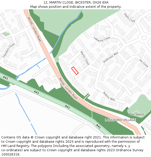 12, MARTIN CLOSE, BICESTER, OX26 6XA: Location map and indicative extent of plot