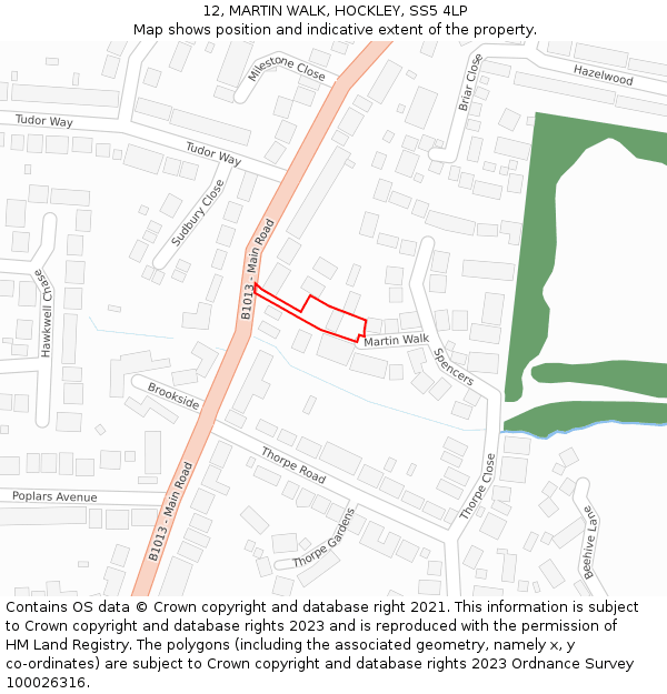 12, MARTIN WALK, HOCKLEY, SS5 4LP: Location map and indicative extent of plot