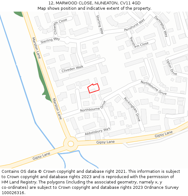 12, MARWOOD CLOSE, NUNEATON, CV11 4GD: Location map and indicative extent of plot