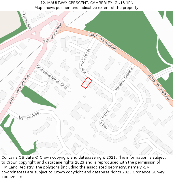 12, MAULTWAY CRESCENT, CAMBERLEY, GU15 1PN: Location map and indicative extent of plot