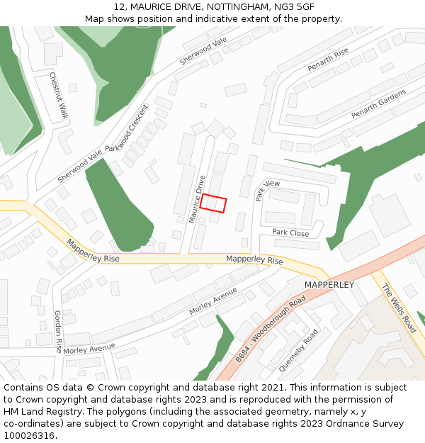 12, MAURICE DRIVE, NOTTINGHAM, NG3 5GF: Location map and indicative extent of plot
