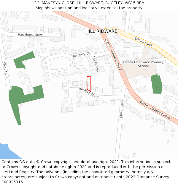 12, MAVESYN CLOSE, HILL RIDWARE, RUGELEY, WS15 3RA: Location map and indicative extent of plot