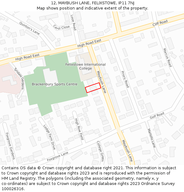 12, MAYBUSH LANE, FELIXSTOWE, IP11 7NJ: Location map and indicative extent of plot