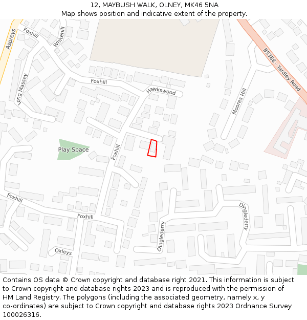 12, MAYBUSH WALK, OLNEY, MK46 5NA: Location map and indicative extent of plot