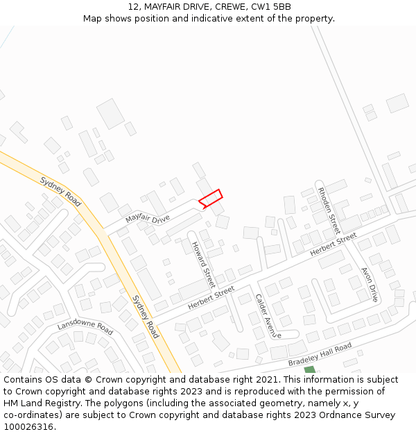 12, MAYFAIR DRIVE, CREWE, CW1 5BB: Location map and indicative extent of plot