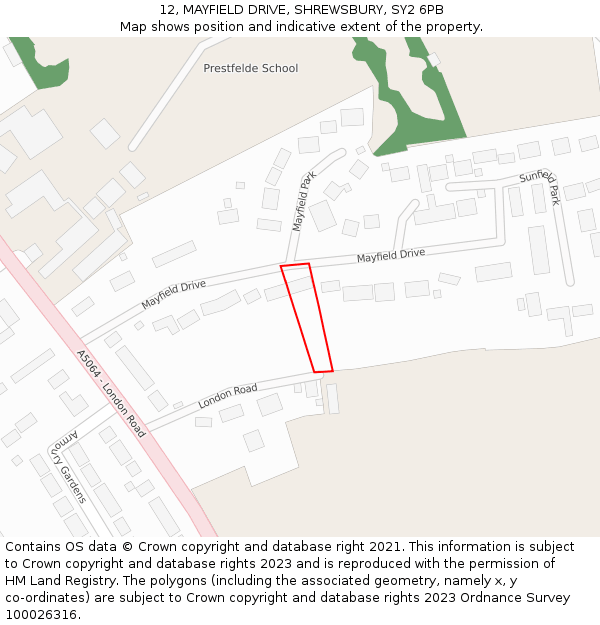 12, MAYFIELD DRIVE, SHREWSBURY, SY2 6PB: Location map and indicative extent of plot