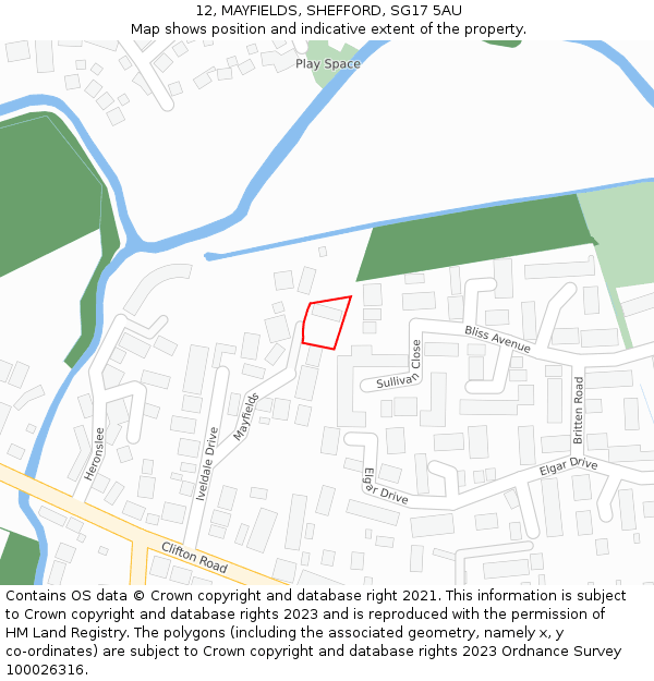 12, MAYFIELDS, SHEFFORD, SG17 5AU: Location map and indicative extent of plot