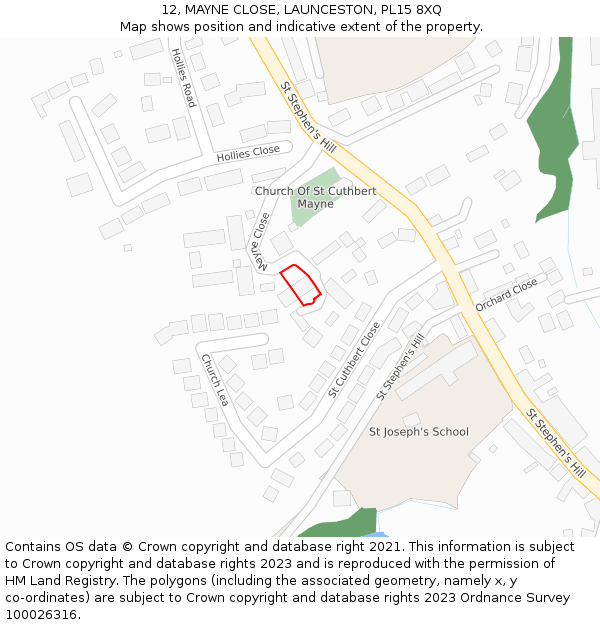 12, MAYNE CLOSE, LAUNCESTON, PL15 8XQ: Location map and indicative extent of plot