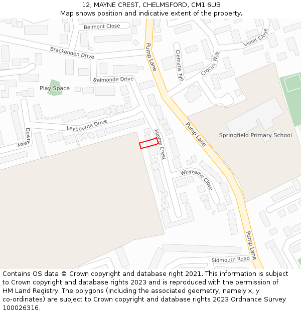 12, MAYNE CREST, CHELMSFORD, CM1 6UB: Location map and indicative extent of plot