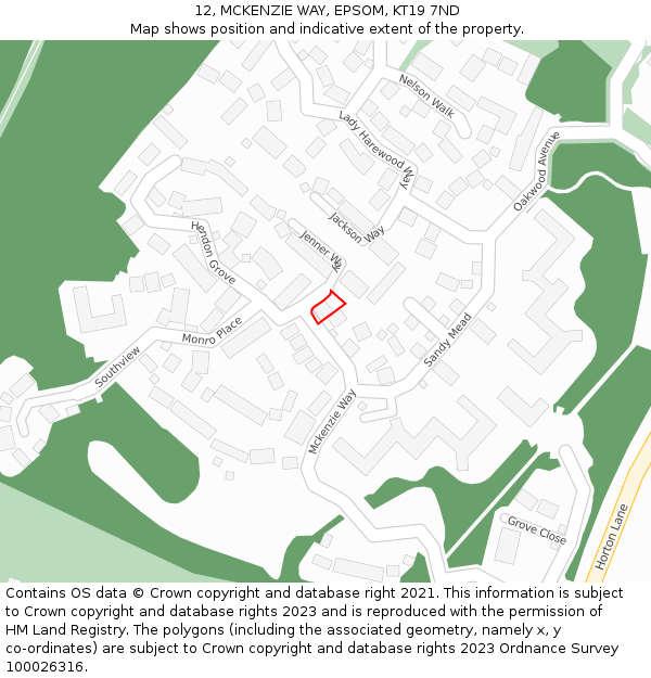 12, MCKENZIE WAY, EPSOM, KT19 7ND: Location map and indicative extent of plot