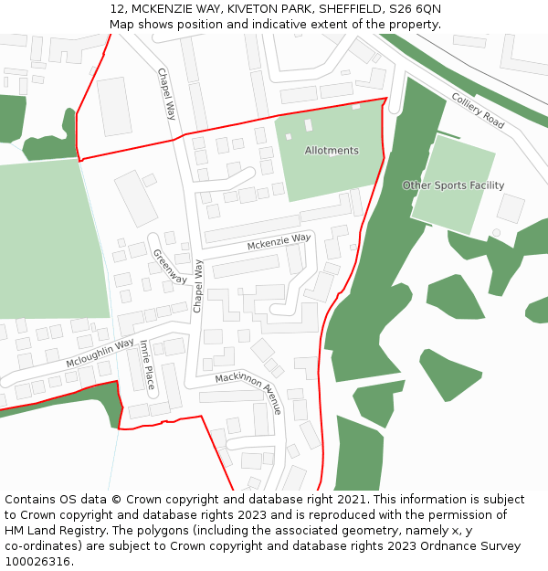 12, MCKENZIE WAY, KIVETON PARK, SHEFFIELD, S26 6QN: Location map and indicative extent of plot