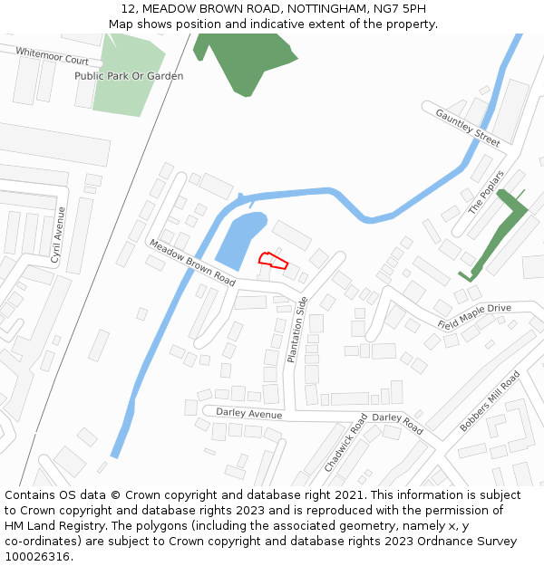 12, MEADOW BROWN ROAD, NOTTINGHAM, NG7 5PH: Location map and indicative extent of plot