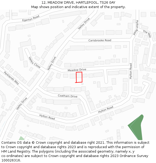 12, MEADOW DRIVE, HARTLEPOOL, TS26 0AY: Location map and indicative extent of plot