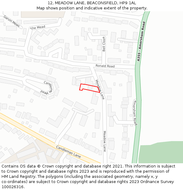 12, MEADOW LANE, BEACONSFIELD, HP9 1AL: Location map and indicative extent of plot