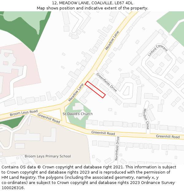 12, MEADOW LANE, COALVILLE, LE67 4DL: Location map and indicative extent of plot