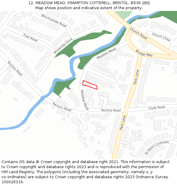 12, MEADOW MEAD, FRAMPTON COTTERELL, BRISTOL, BS36 2BQ: Location map and indicative extent of plot