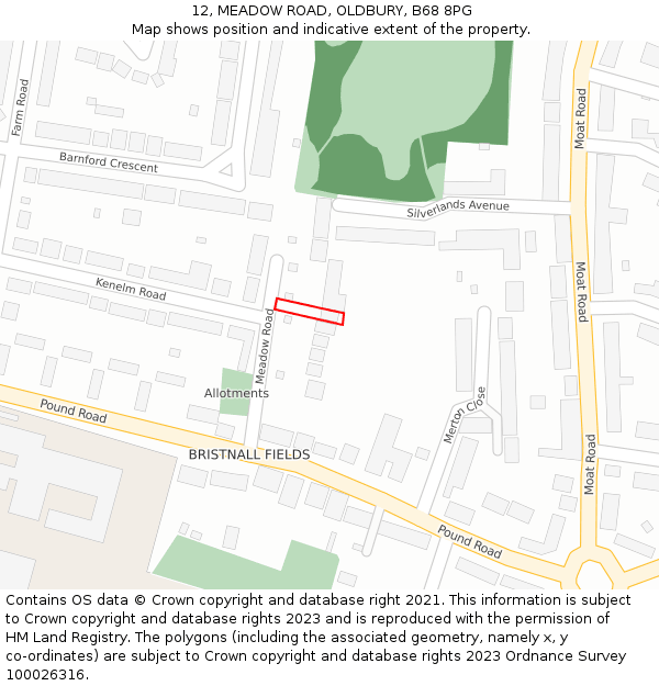 12, MEADOW ROAD, OLDBURY, B68 8PG: Location map and indicative extent of plot