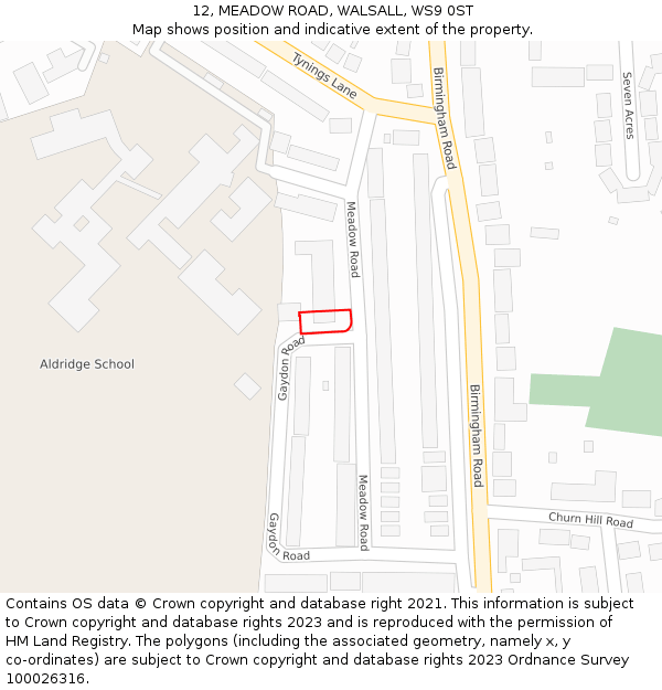 12, MEADOW ROAD, WALSALL, WS9 0ST: Location map and indicative extent of plot