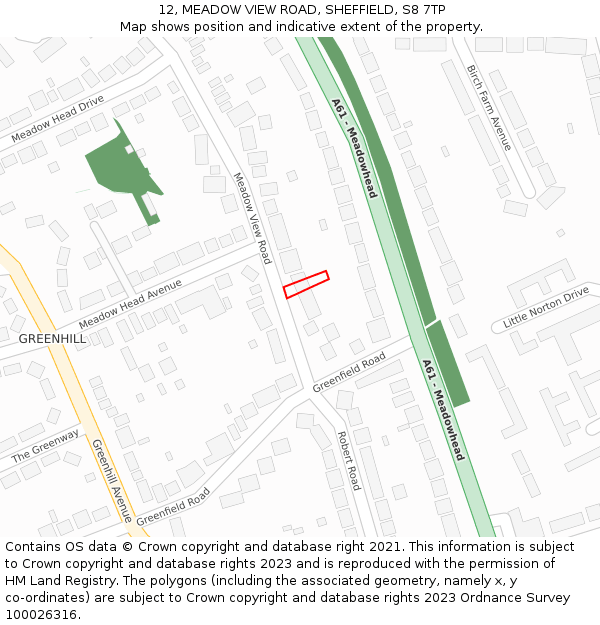 12, MEADOW VIEW ROAD, SHEFFIELD, S8 7TP: Location map and indicative extent of plot