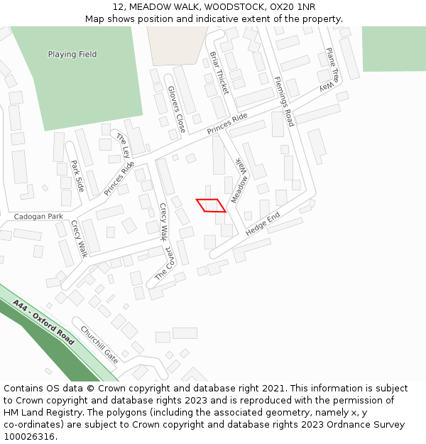 12, MEADOW WALK, WOODSTOCK, OX20 1NR: Location map and indicative extent of plot