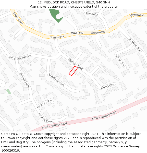 12, MEDLOCK ROAD, CHESTERFIELD, S40 3NH: Location map and indicative extent of plot