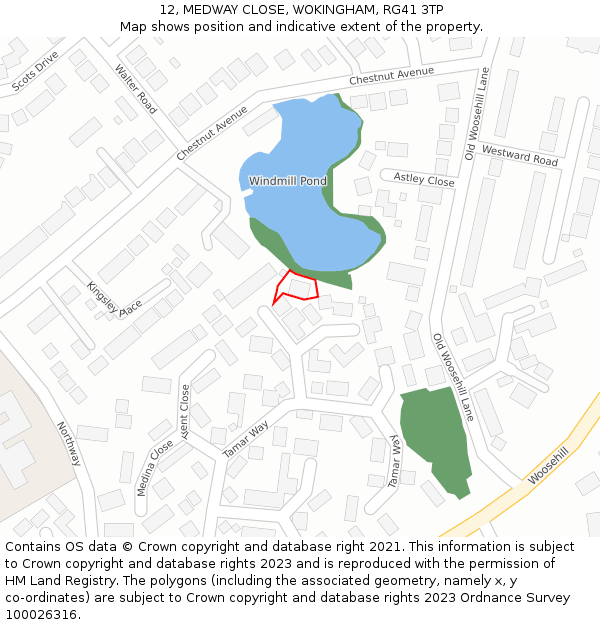 12, MEDWAY CLOSE, WOKINGHAM, RG41 3TP: Location map and indicative extent of plot