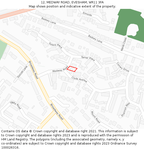 12, MEDWAY ROAD, EVESHAM, WR11 3FA: Location map and indicative extent of plot