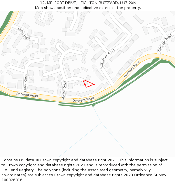 12, MELFORT DRIVE, LEIGHTON BUZZARD, LU7 2XN: Location map and indicative extent of plot