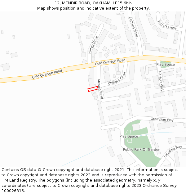 12, MENDIP ROAD, OAKHAM, LE15 6NN: Location map and indicative extent of plot