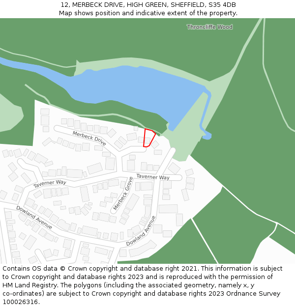 12, MERBECK DRIVE, HIGH GREEN, SHEFFIELD, S35 4DB: Location map and indicative extent of plot