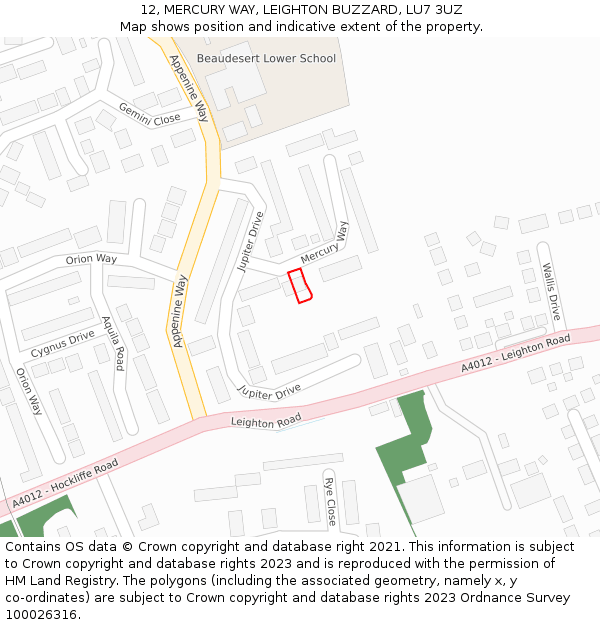 12, MERCURY WAY, LEIGHTON BUZZARD, LU7 3UZ: Location map and indicative extent of plot