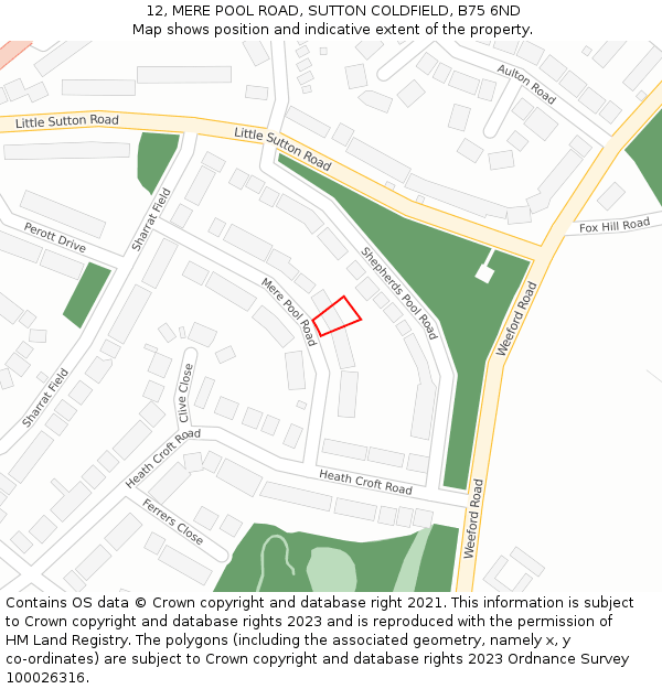 12, MERE POOL ROAD, SUTTON COLDFIELD, B75 6ND: Location map and indicative extent of plot