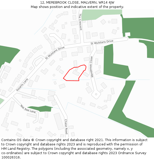 12, MEREBROOK CLOSE, MALVERN, WR14 4JW: Location map and indicative extent of plot